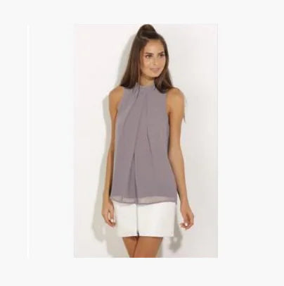 Summer Chiffon Neckline Sleeveless Blouse for Women