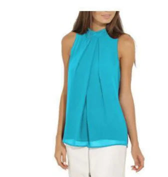 Summer Chiffon Neckline Sleeveless Blouse for Women