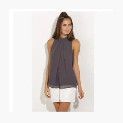 Summer Chiffon Neckline Sleeveless Blouse for Women