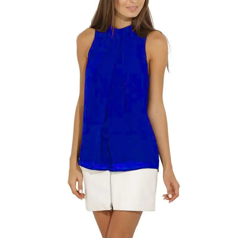 Summer Chiffon Neckline Sleeveless Blouse for Women