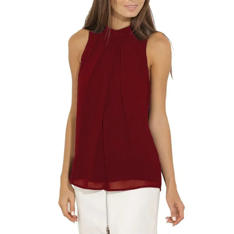 Summer Chiffon Neckline Sleeveless Blouse for Women