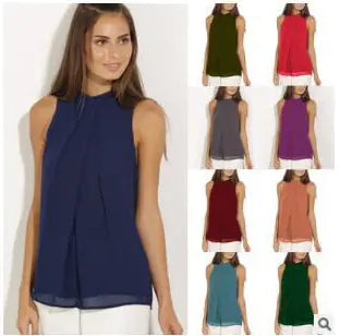 Summer Chiffon Neckline Sleeveless Blouse for Women