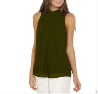 Summer Chiffon Neckline Sleeveless Blouse for Women