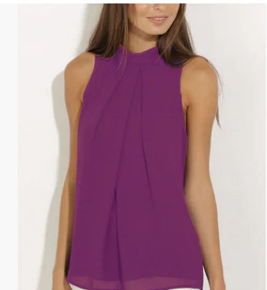 Summer Chiffon Neckline Sleeveless Blouse for Women